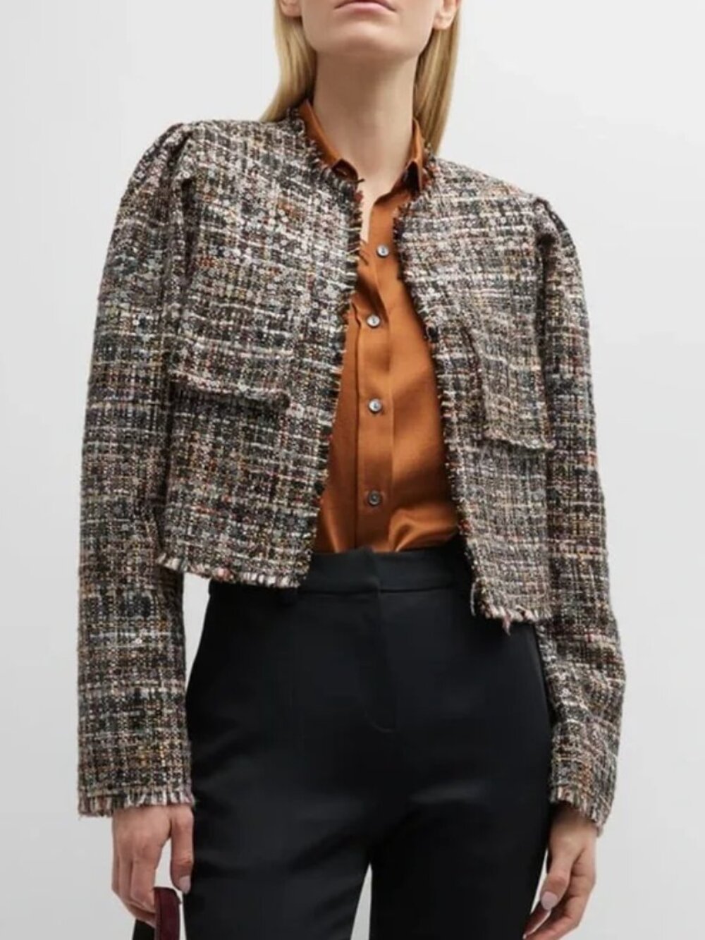 NWT Ramy Brook Theresa Cropped Tweed Open Front Jacket S NWT
